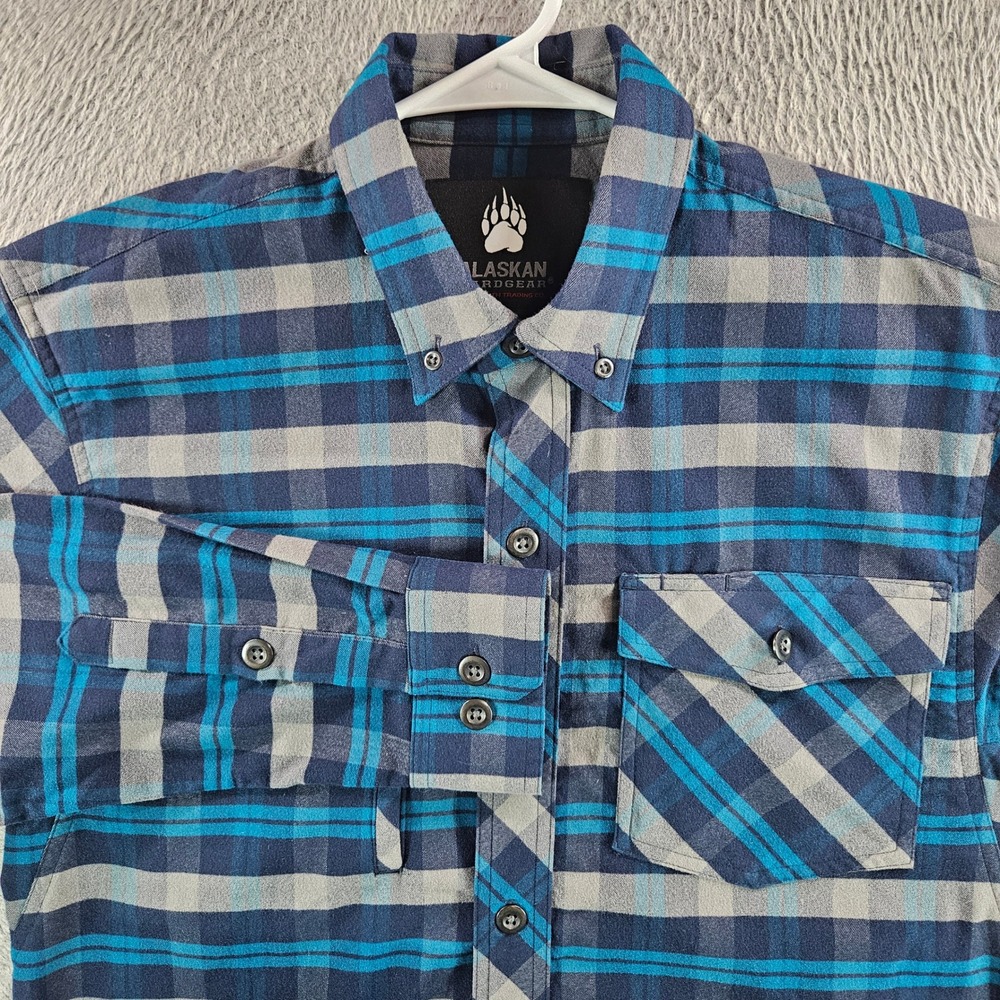 Alaskan Hardgear Duluth Mens Small Blue Grey Plaid Stretch Button Down Shirt